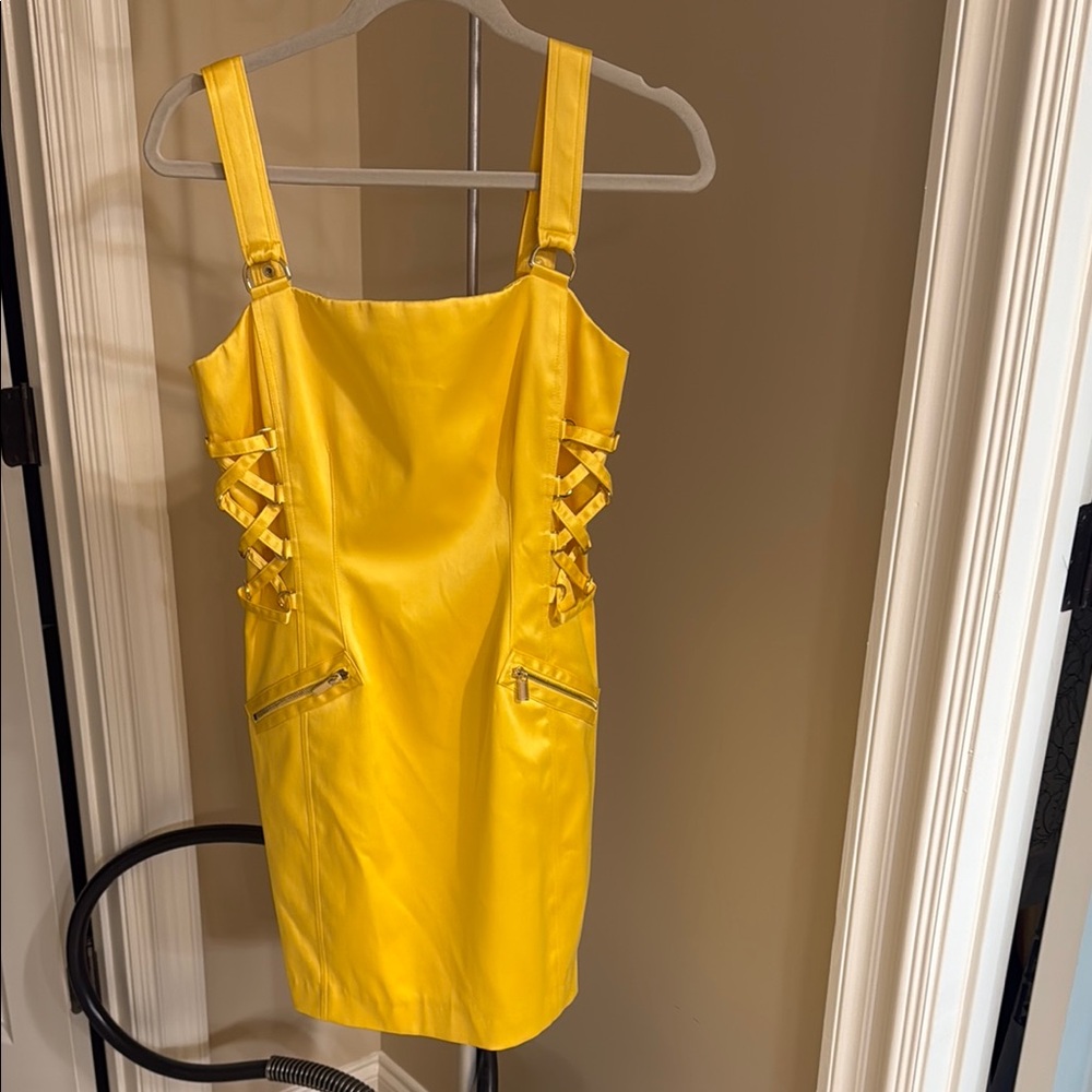 Cache Yellow Bodycon Mini Dress Square Neck Sleeveless